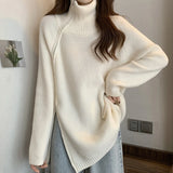 Wind Asymmetrical Zipper Turtleneck Sweater In Long Versatile Loose Design Sense Niche Knit-Outfit