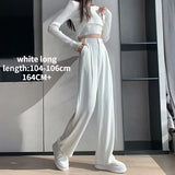 VAREY LIN Spring Women Casual High Waist Loose Wide Leg Pants Female Floor-Length White Suits Pants Ladies Long