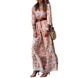 Toloer Spot 2024 Spring New Women's Fashion Bohemian Medium And Long Print Dress-Outfit