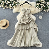 Goddess Fan Design Sense Square Neck Sling Sling Sling Folds To The Waist Lotus Leaf Dress Girl Dress