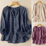 Femme Three Quarter Sleeve O-Neck Oversized Cotton Shirt 2022 ZANZEA Women Summer Solid Color Blouse Fashion Casual Holiday
