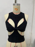Toloer Sexy Irregular Sleeveless Hollow Kink Wool Woven Vest Women's Fashion Half High Collar Solid Color Crop-Outfit