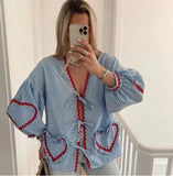 Women's Clothing New Fashion Loose Long-Sleeved Plaid Love With Shirt