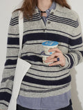 Polo Collar Knitted Sweater For Women's Autumn New Niche Gentle And Simple Loose Long-Sleeved