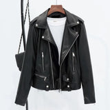 Toloer Women's Fashion Lapel Zipper Female Leather Jacket Female Jacket Solid Color Fashion Female Jacket Female Jacket-Outfit