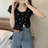 Bubble BM Broken Flower T-Shirt New Short Ins Lace Korean Version Sweet Renoval Sweet Sleeve