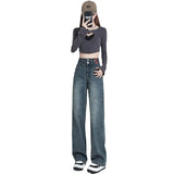 Toloer Wide-Leg Jeans Female Fall Fall 2024 New High Waist Small Show Thin Straight Loose Pants-Outfit