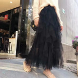 Elastic Black Tulle Skirts Women 2023 Elegant High Waist A Line Casual Faldas Korean Style Pink Y2k Long Pleated