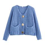 2025 New Women's Solid-Color Casual Fashion Coarse Knit Long-Sleeved Sweater Cardigan