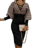Independent Station Fashionable Fashion Printed Long-Sleeved Dress Women's Spot-Outfit