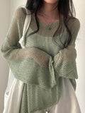 Oversized Long Sleeve Crochet Knit Top-Outfit