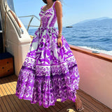 Toloer Spot 2024 Spring And Summer New Female Fashion Temperament Large Long Print Halenders Dress-Outfit