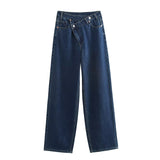 Women's Autumn New Design Sense Fashion Asymmetrical Double Waist High-Waist Wide-Legged
