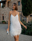 Summer New Fashion Tannegous Leash Feather Splicing Dress Color Dress Dress Direct