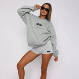 Round Collar Long Sleeves Loose Edgy Women High-Waist Print Tight Shorts Fashion Casual Babes