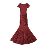 Trendy Women's Dress Small Man Step By Step Lotus Short-Sleeved Dress Square Collar Retro Slim Temperament Fish Tail Long Skirt-Outfit