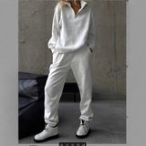 Women's Sports Suit 2025 Autumn And Winter Casual Plus Velvet Half Zipper Trousers
