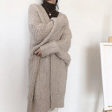 And Winter New External Wear Knitted Cardigan Retro Fashion Simple Thick Loose Mahjong Long Girl Sweater Coat