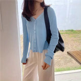 Toloer Sweater With Cardigan Shawl Loose Coat Female Autumn Korean Version Thin Sunscreen Shirt V-Neck Long Sleeve Jacket-Outfit