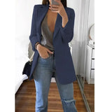 Women Autumn Blazer Jacket Solid Color Long Sleeve Work Suit Coat Office Lady Elegant Tops Casual Cardigan