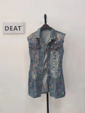 Women Denim Dress Sleeveless Diamonds Gemstone Tassel Slim High Waist Single Breasted Dress 2024 Summer New Fashion 29L2129-Outfit