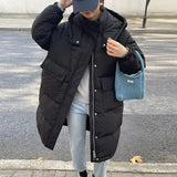 Korean Large Pocket Long Down Jacket Female 2024 Winter Fashion Thick Hooded Over The Knee Sweet White Duck Down Coat-Outfit