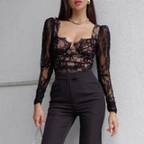 New Fashionable Women's Wear In Spring And Summer Sexy Micro-Transparent Lace Breast Cup Long-Sleeved Blouse-Outfit