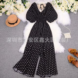 Toloer Summer Women's Wear 2023 New Temperament Wave Point V Neck Show High Waist Casual Wide Leg Jumpsuit