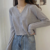 ladies button V-neck pullover sweater women's fall winter 2022 new outer solid color cardigan long-sleeved short knitted