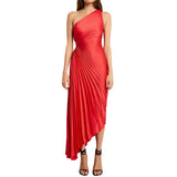 Women's New Fashion Pure Color Casual Temperament Shoulder Collar Folded Empty Dress Dress