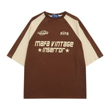 Raglan Short Sleeve Patchwork T-shirt-Outfit
