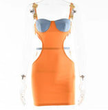Spaghetti Strap Metal Shell Maxi Dress Women Sexy Sleeveless High Waist Hollow Out Patchwork Side Split Dresses