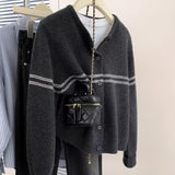 Toloer Striped Wool Knitted Cardigan Women's Autumn Coat 2025 New Spliced Sweater Jacket Bottom Shirt