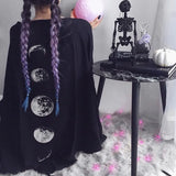 InsGoth Black Capes Coat Vintage Moon Print Gothic Loose Women Batwing Duplex Shawl Long Sleeve Cape Autumn Female