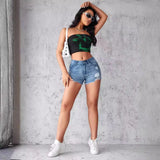 Summer New Repair Hole Denim Shorts Personality Street Fur Hot Pants