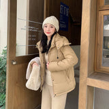 Korean Hooded Short Pink Down Cotton Jacket Coat Female 2024 Winter Fashion Versatile Warm And Thin Bread Clothes-Outfit