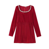 Women's Autumn And Winter New Diamond-Sleeved French Waist-Sleeved Velvet Mini