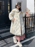 Ling Ge Knitting Collar Long Down Jacket Female 2024 Winter Fashion Thick Thin Belt Waist Show Thin Over The Knee Coat Tide-Outfit