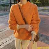 Aachoae Sweater Women 2021 Autumn Winter Solid O Neck Pullover Sweaters Korean Style Knitted Long Sleeve Jumpers Casual