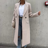Winter Women Casual Vintage Warm Overcoat Female Autumn Long Sleeve Suit Collar Long Woolen Coats Elegant Buttoned