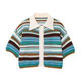 Autumn New Striped Printed Short Sleeve Clip Sleeve Casual Shorts Striped Knitted Sling