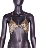 Toloer Women's Nightclub Low Breast Cut Back Flash Diamond Chain Slit Top