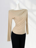 Toloer Temperament Money A Word Shoulder T Shirt Female Early Spring New Women's Pure To Show The Shoulder Inside The Long Sleeve Bottom Shirt Delicate