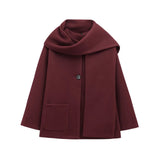Winter New Women Equipped With Scarf Long-Sleeved Blended Coat Loose Temperament