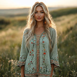 New Hot 3D Printed Ladies Round-Neck Long Sleeve Retro Bohemian