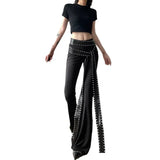 Toloer Summer New Women's Fashion Design Sense Slim Rivevet Micro Casual Pants-Outfit