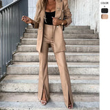 High-Waist Fashion Temperament Sexic Casual Open-Fork Pu Leather Pants Casual Pants