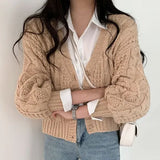 Cable Knit Button Down Cardigan-Outfit