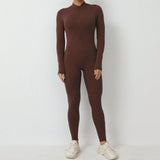 Toloer Zipper Detachable Chest Pad Long Sleeve Yoga Conjoined Suit High Intensity Fitness Exercise Conjoined Tights-Outfit
