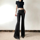 Toloer Summer New Women's Fashion Design Sense Slim Rivevet Micro Casual Pants-Outfit